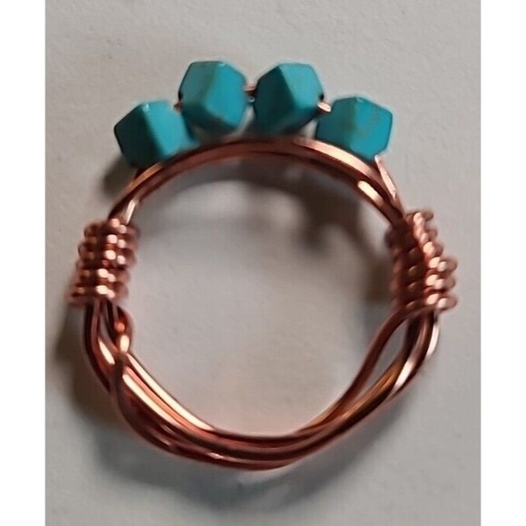 NEW Handmade Wire Wrapped Ring Coppertone Statement Turquoise Beaded Size 8 - Picture 5 of 5